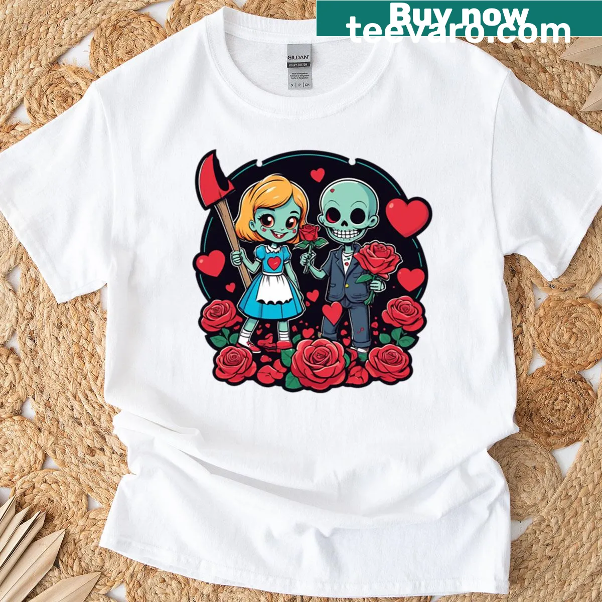 Retro cartoon zombie girl graphic T-shirt for Valentine's. — on a men's t-shirt