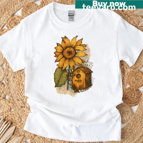 Illustration of a nest with blooming flowers on a T-shirt