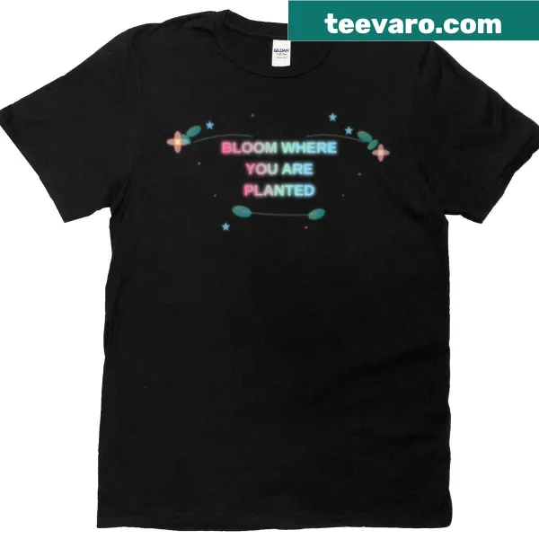 Inspirational T-shirt with floral elements and neon typography