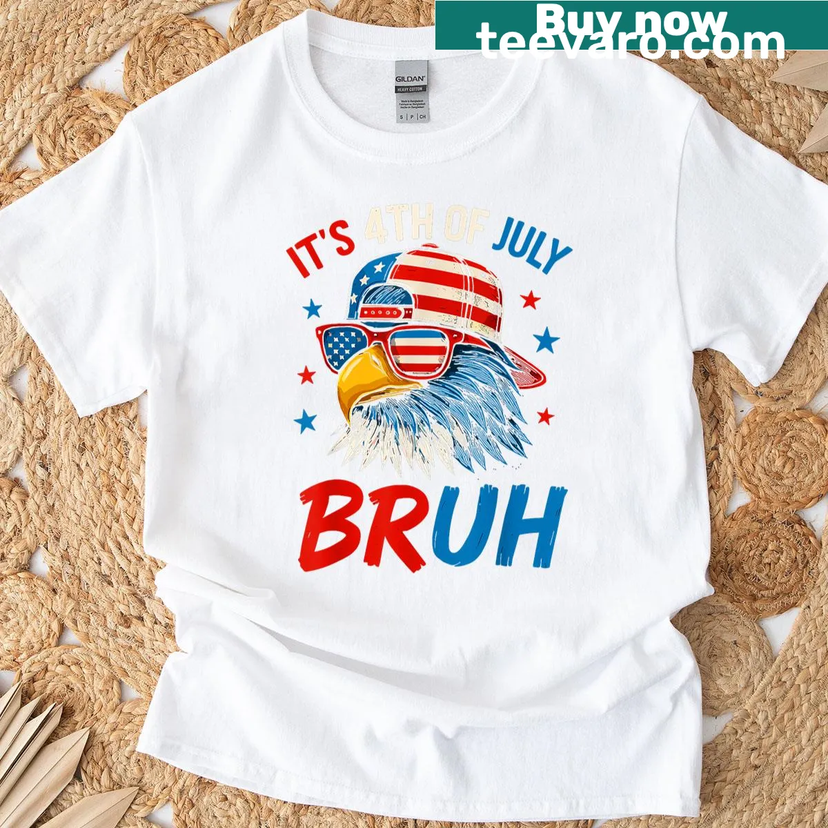 Patriotic T-shirt for kids featuring a bald eagle and USA flag — on a men's t-shirt