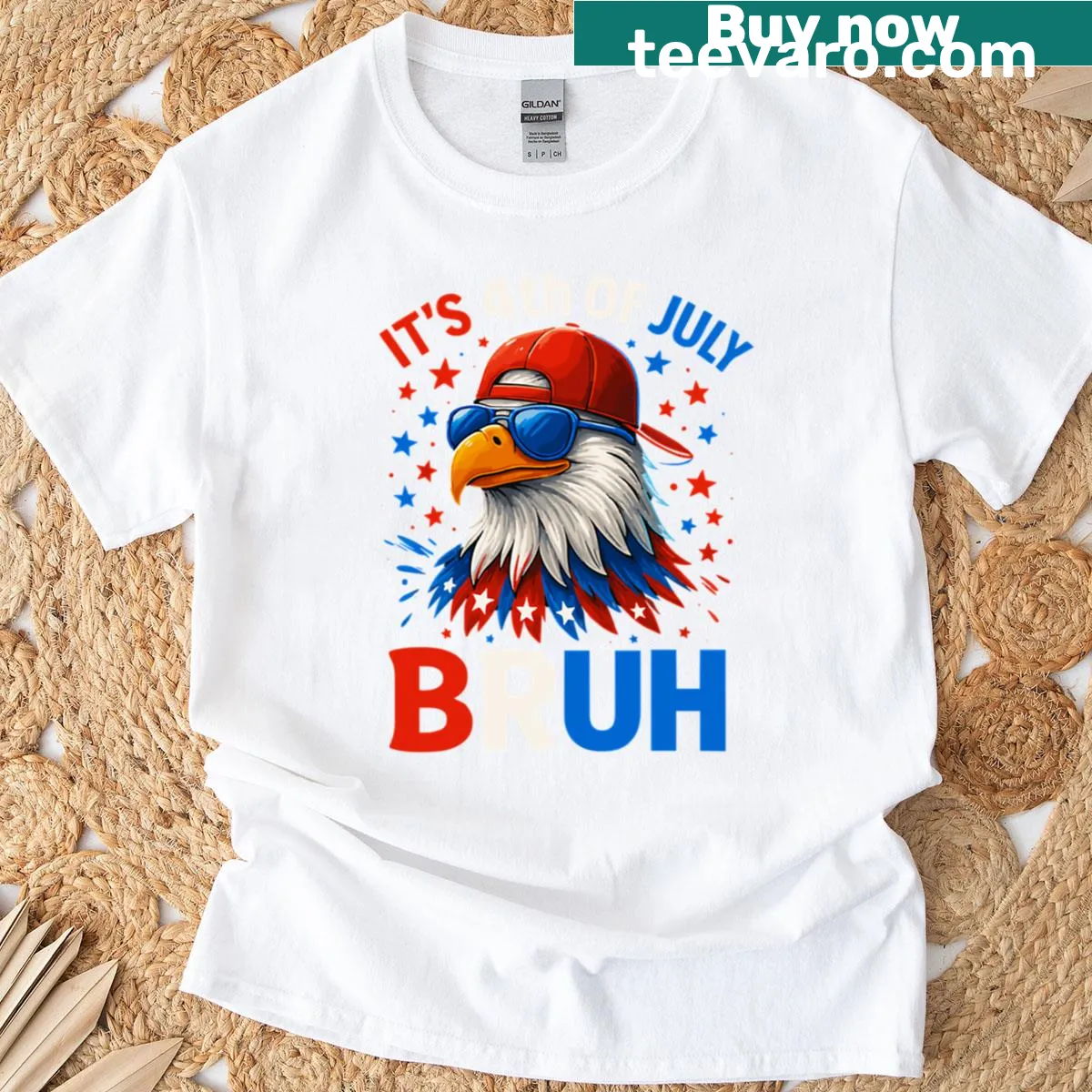 Funny 4th of July T-shirt for kids with a bald eagle graphic — on a men's t-shirt