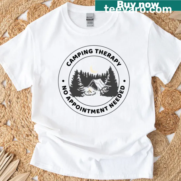 T-shirt displaying the phrase 'Camping Therapy' in an inviting design