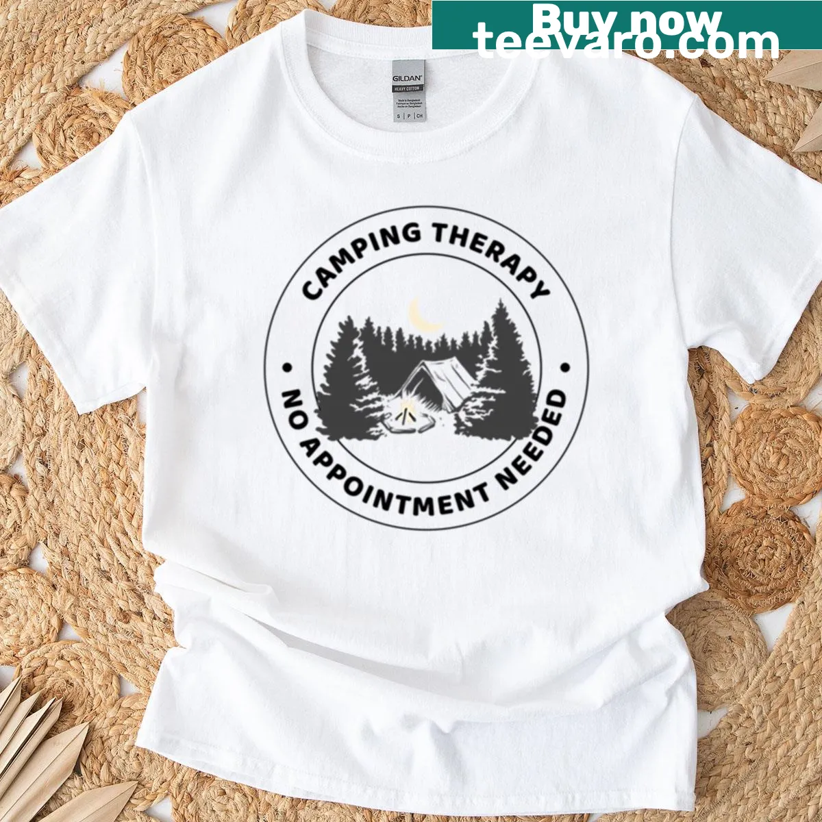 T-shirt displaying the phrase 'Camping Therapy' in an inviting design — on a men's t-shirt