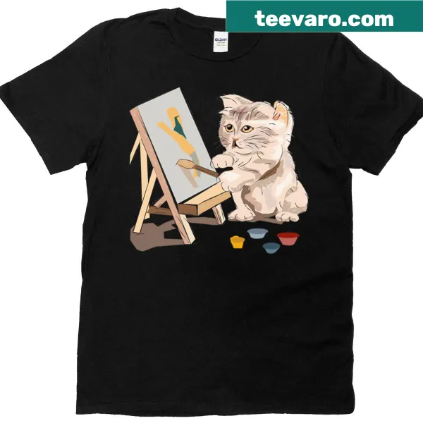 T-shirt featuring an artistic cat illustration
