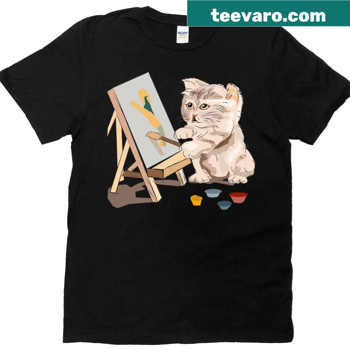 T-shirt featuring an artistic cat illustration — on a men's t-shirt
