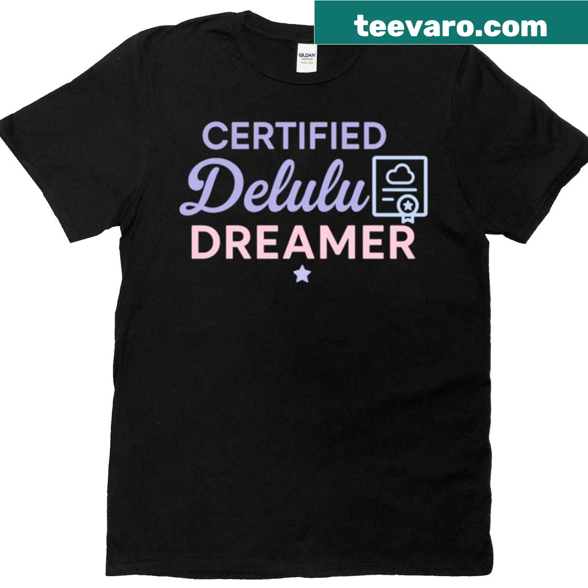 T-shirt with the text 'Certified Delulu Dreamer' in whimsical font — on a men's t-shirt
