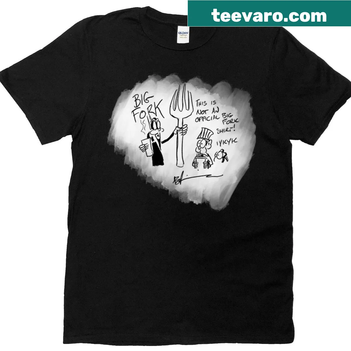 Cartoon graphic of a big fork on a T-shirt — on a men's t-shirt