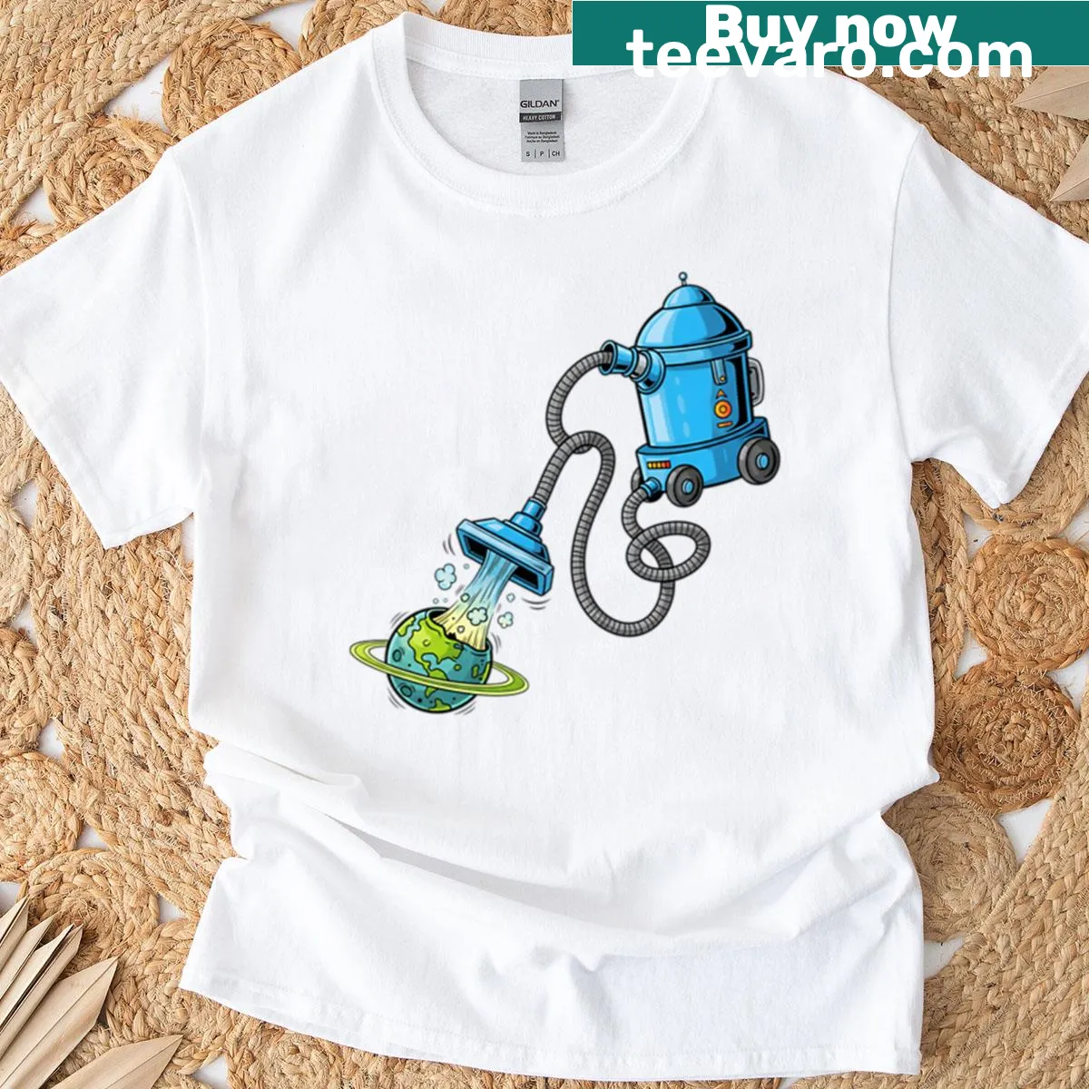 Cartoon design of cosmic dust collection and planets T-shirt — on a men's t-shirt