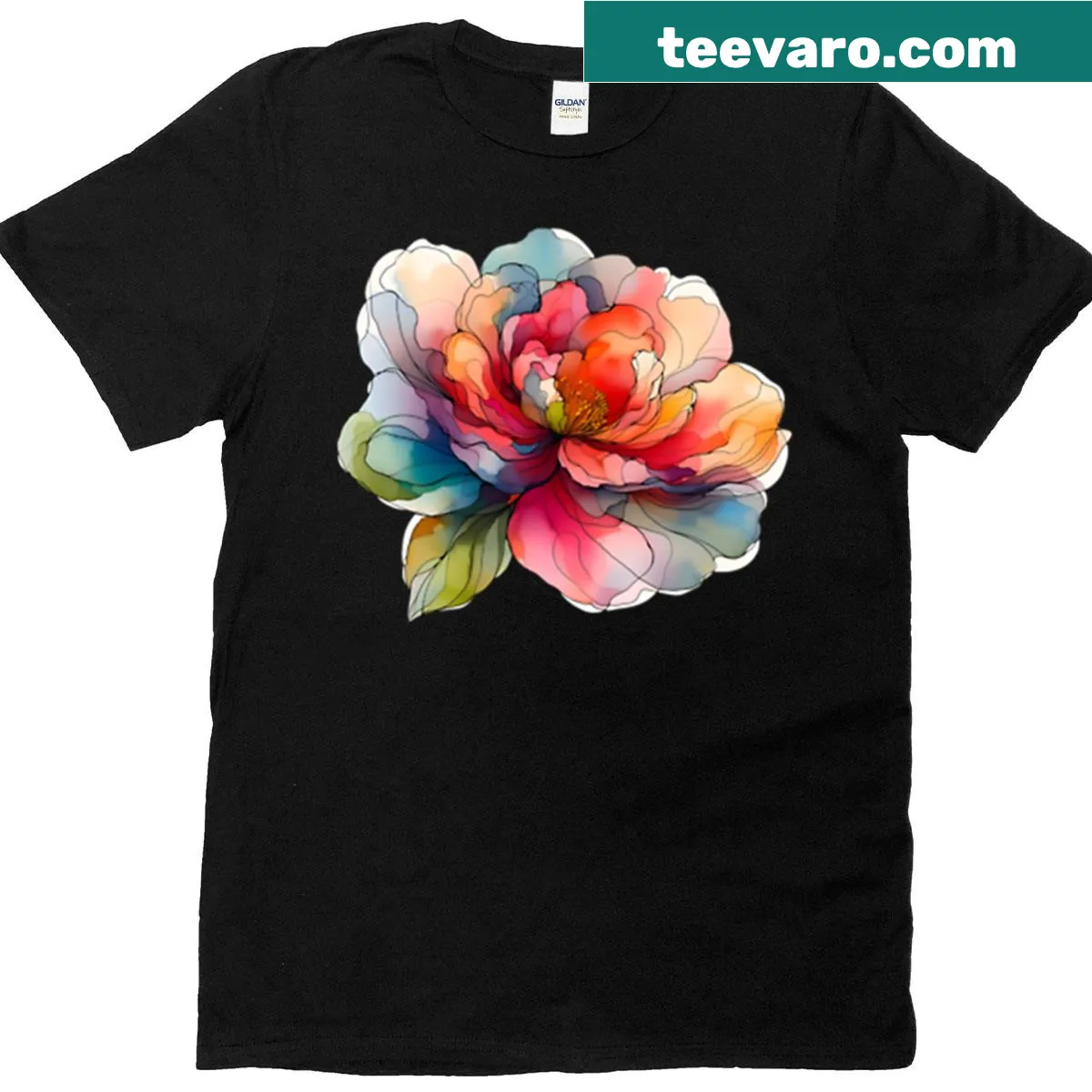Abstract line art depicting a camellia T-shirt — on a men's t-shirt