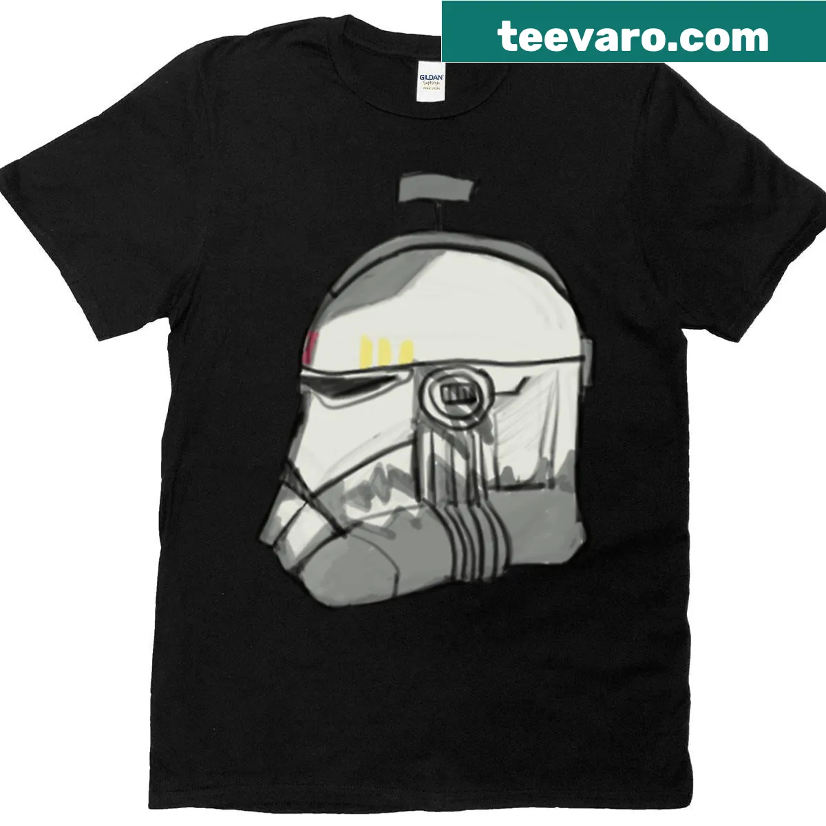 Graphic T-shirt featuring Commander Wolffe's helmet from Star Wars — on a men's t-shirt
