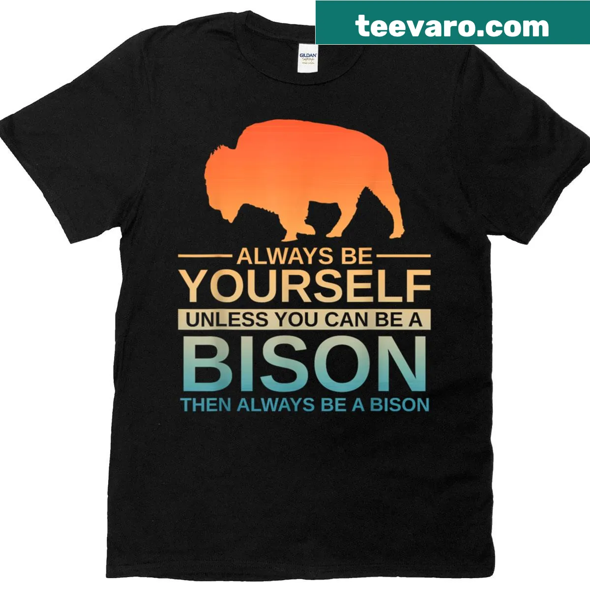 Cartoon graphic of a bison on a T-shirt. — on a men's t-shirt