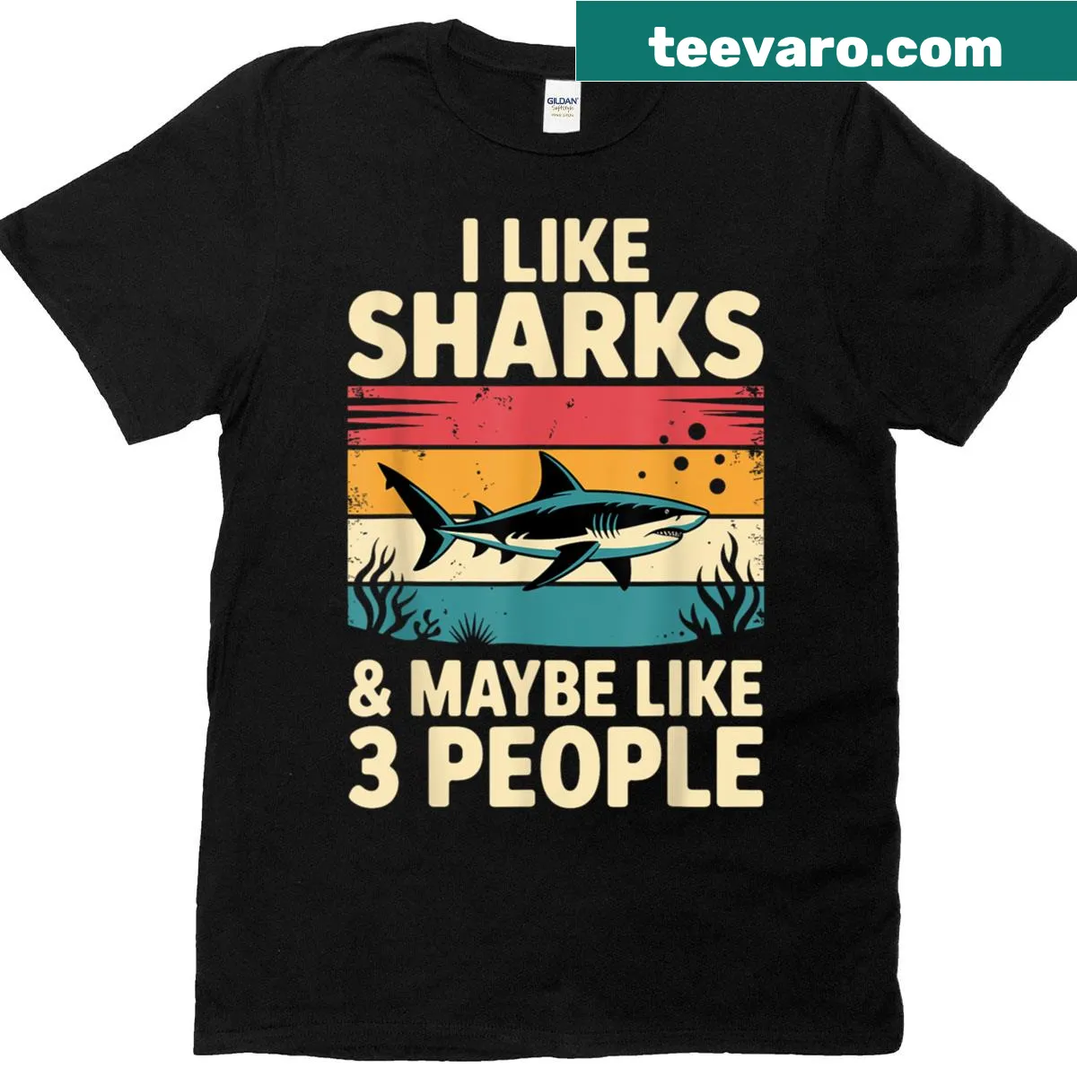Shark-themed novelty t-shirt with a playful shark graphic — on a men's t-shirt