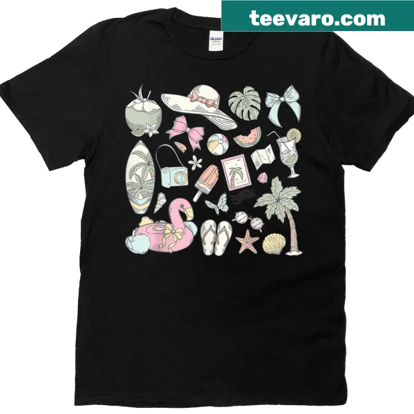 Retro summer design featuring a girl with a bow on a T-shirt