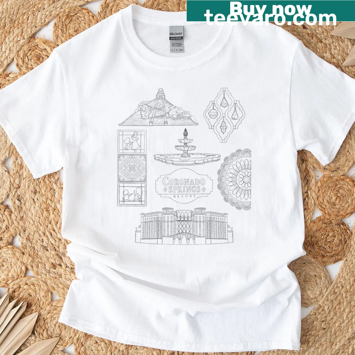 Illustrated Coronado Springs T-shirt with landmarks and sunny vibes — on a men's t-shirt