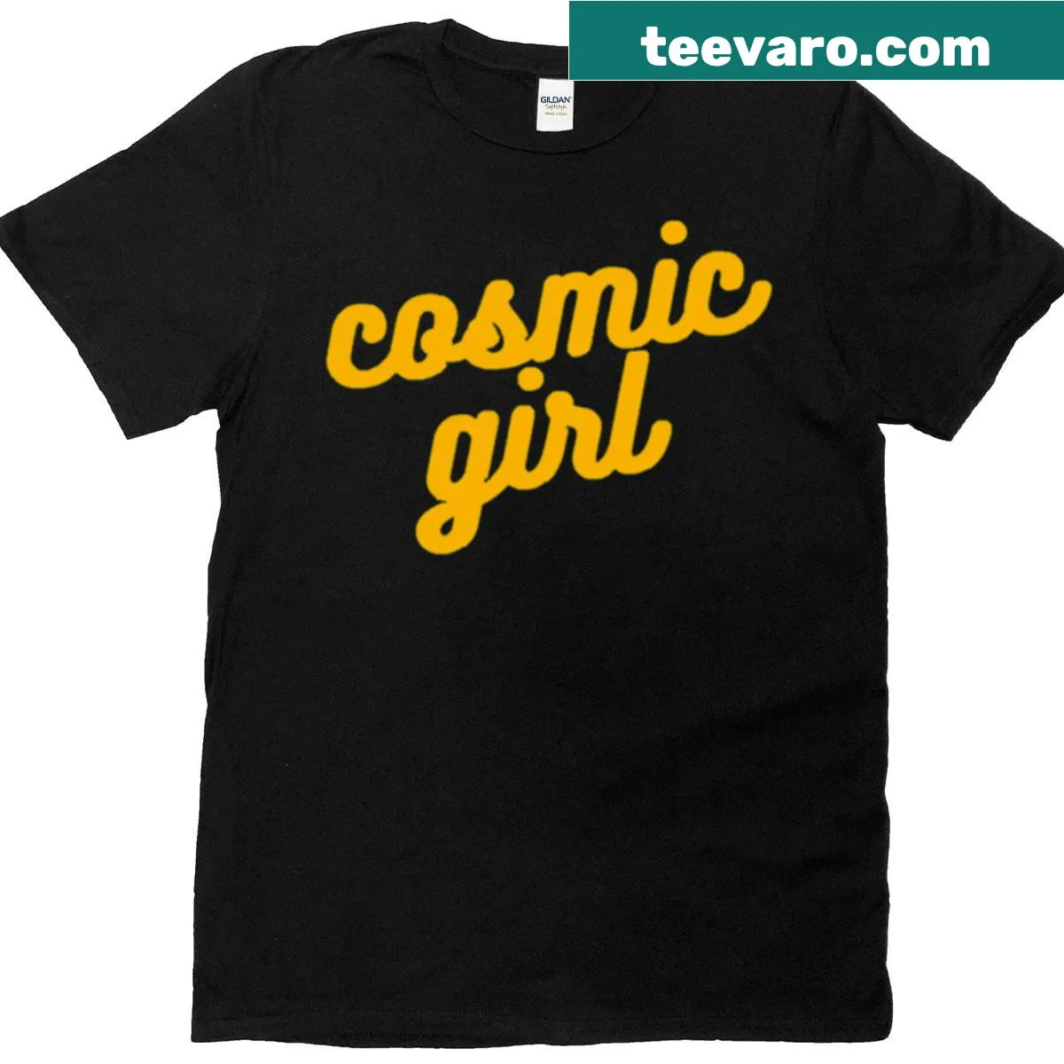 Ethereal cosmic girl graphic T-shirt, perfect for fantasy lovers. — on a men's t-shirt