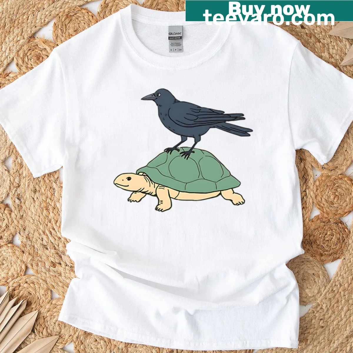 Illustration of a crow and turtle on T-shirt — on a men's t-shirt