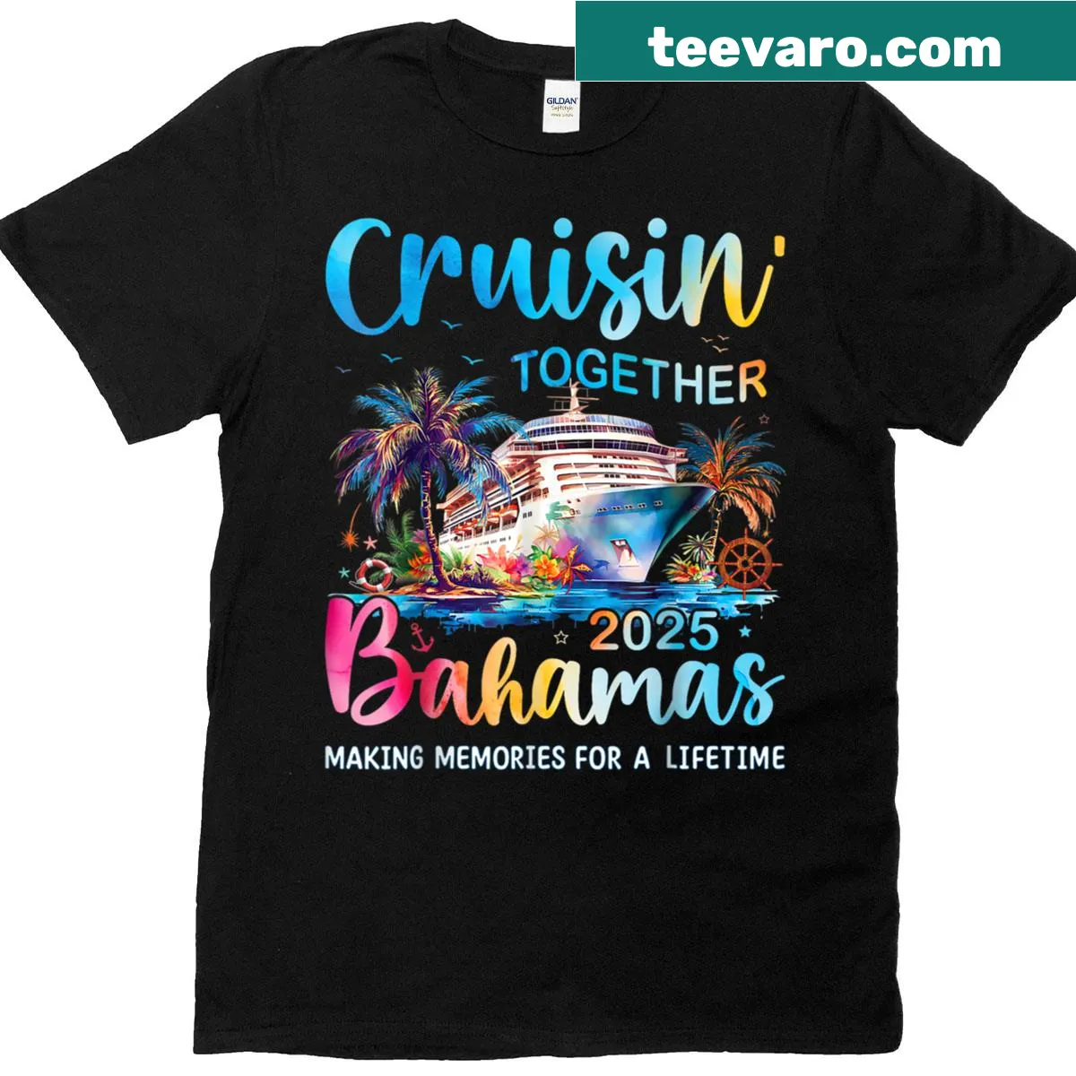 Typography design celebrating a Bahamas family cruise in 2025 — on a men's t-shirt