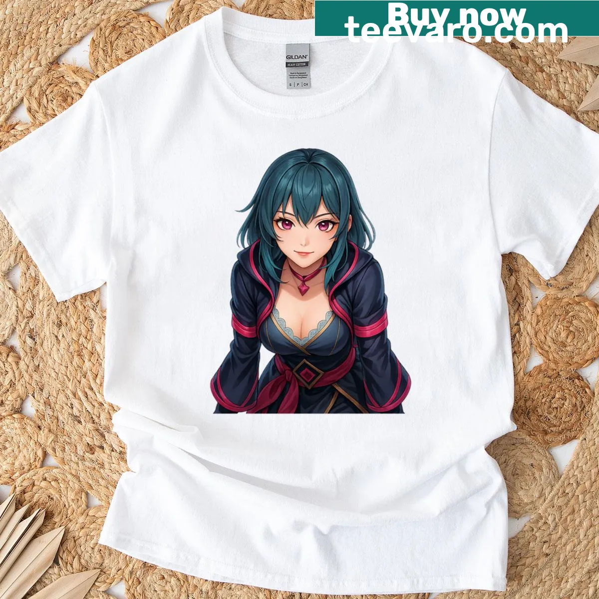 Anime girl illustration T-shirt in a fantasy outfit — on a men's t-shirt