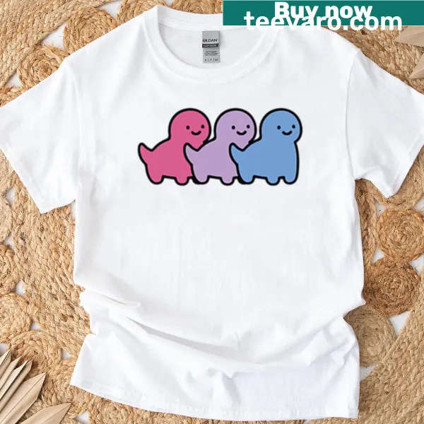 Kawaii dinosaur design celebrating bisexual pride on a T-shirt.