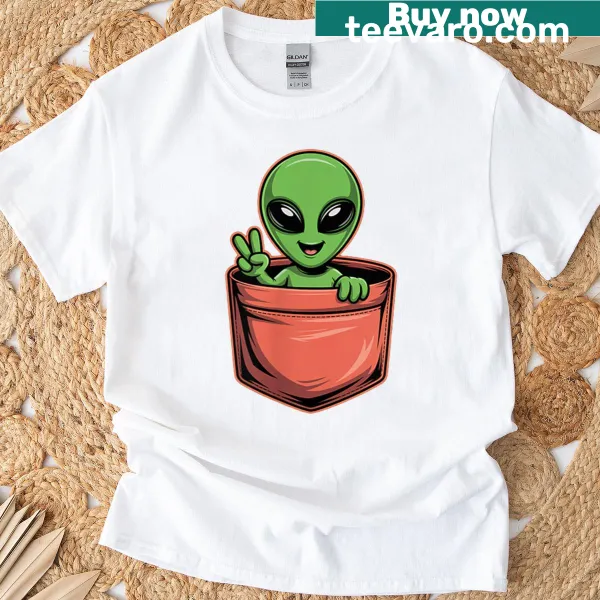 Cute green alien peace design on T-shirt