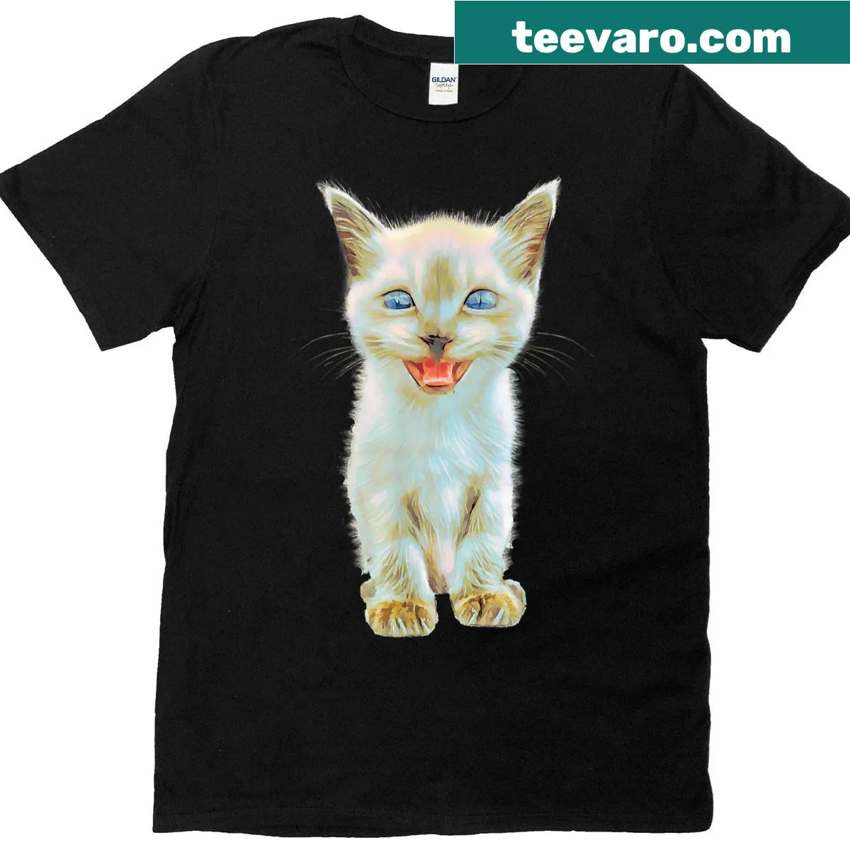 Illustration of a cute Siamese kitten on a T-shirt — on a men's t-shirt