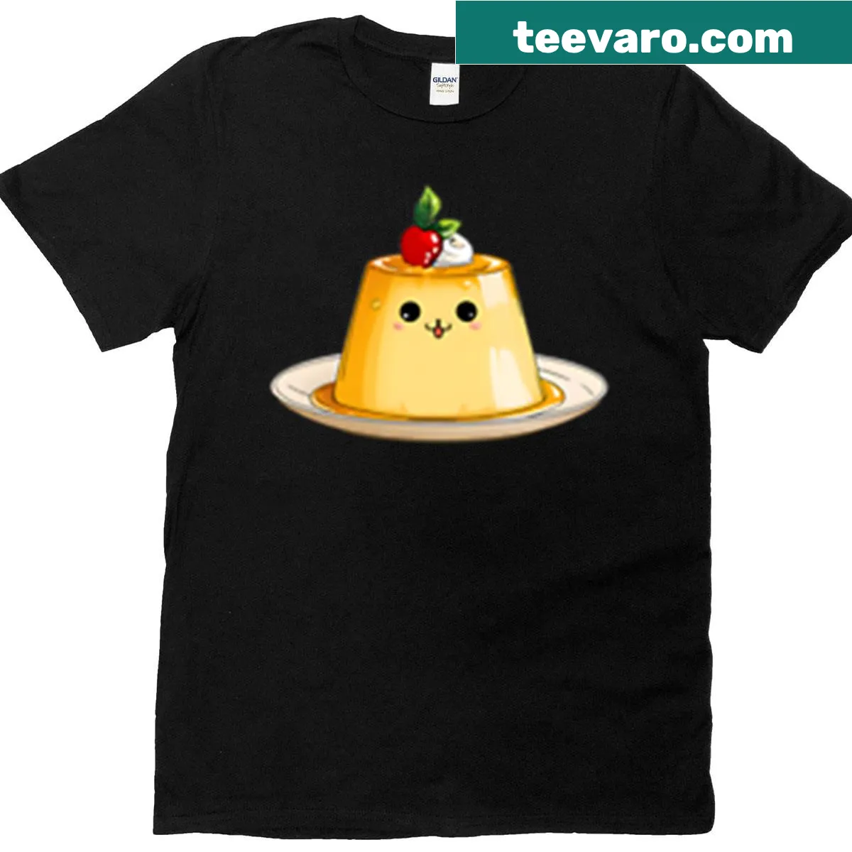 Cartoon design of a cute pudding on a t-shirt — on a men's t-shirt