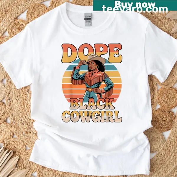 Illustration of a black cowgirl on a proud Western-themed T-shirt