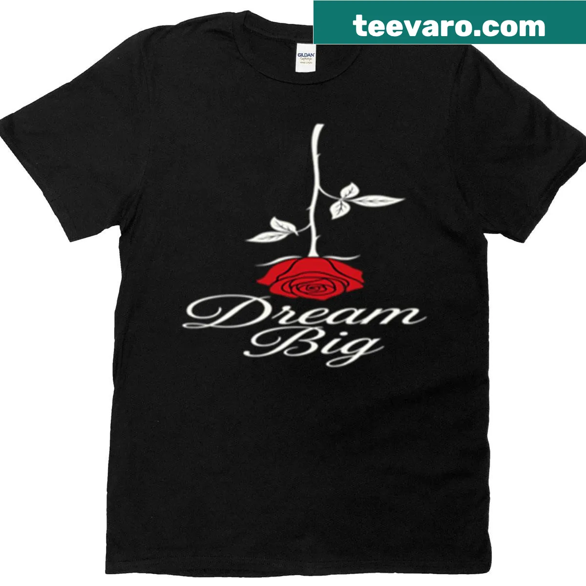 Illustration of a rose with 'Dream Big' text on a T-shirt — on a men's t-shirt