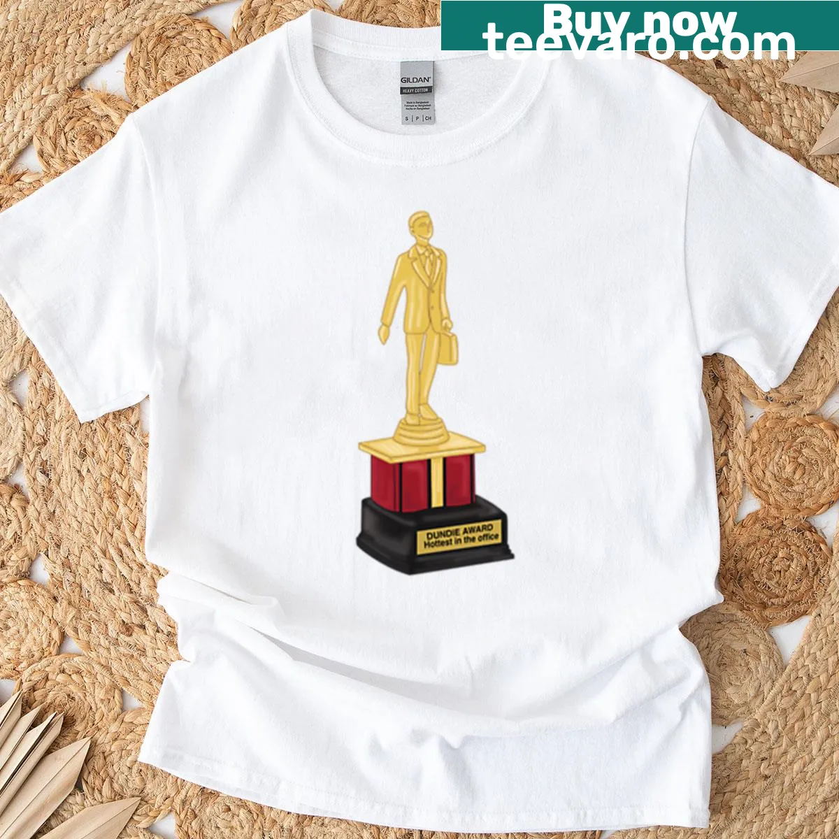 T-shirt featuring Dundie Award text for 'Hottest In The Office' — on a men's t-shirt