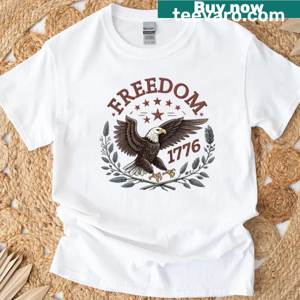 T-shirt featuring a vintage eagle graphic with 'Freedom Since 1776' text