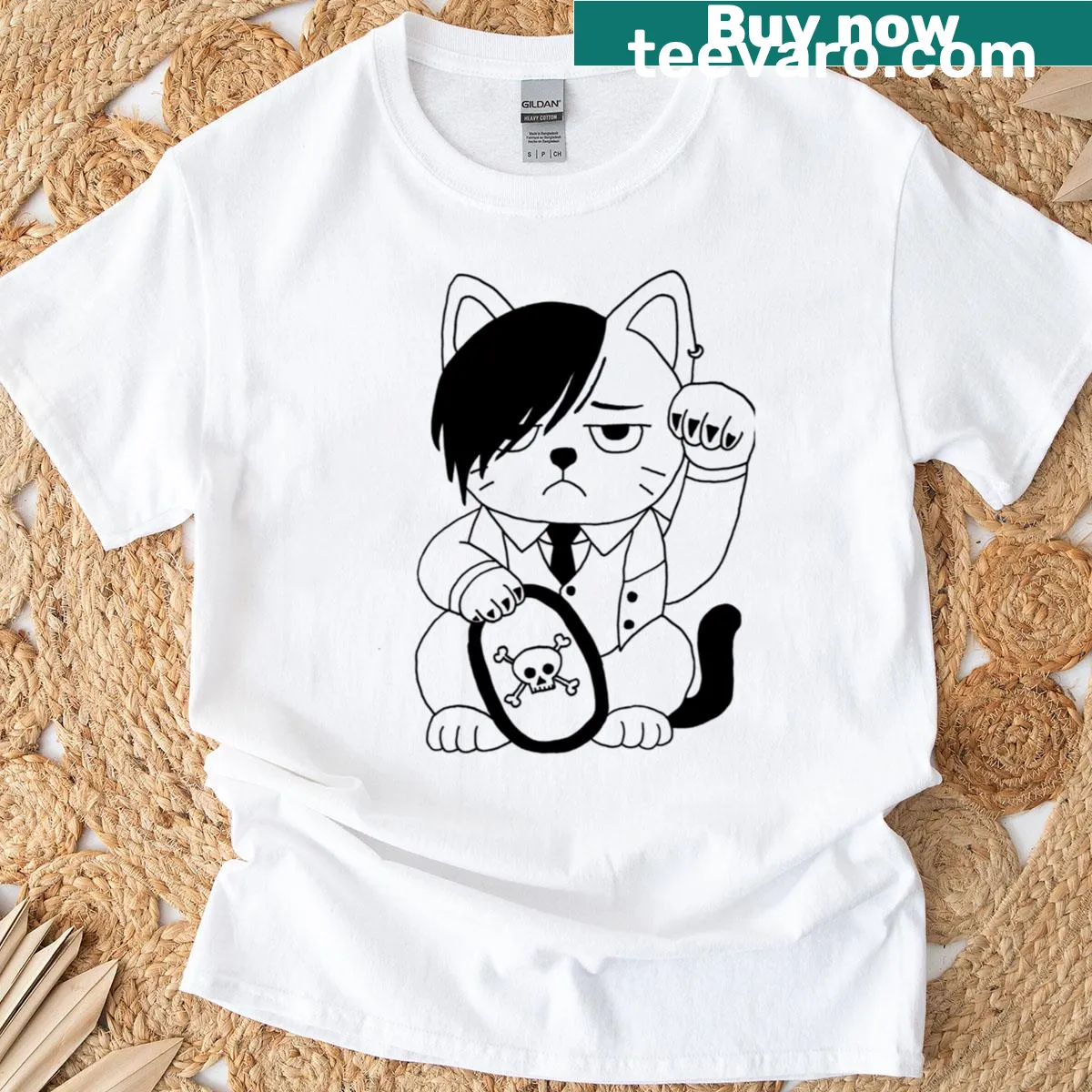 Emo Maneki Neko T-shirt featuring a skull and alternative design — on a men's t-shirt
