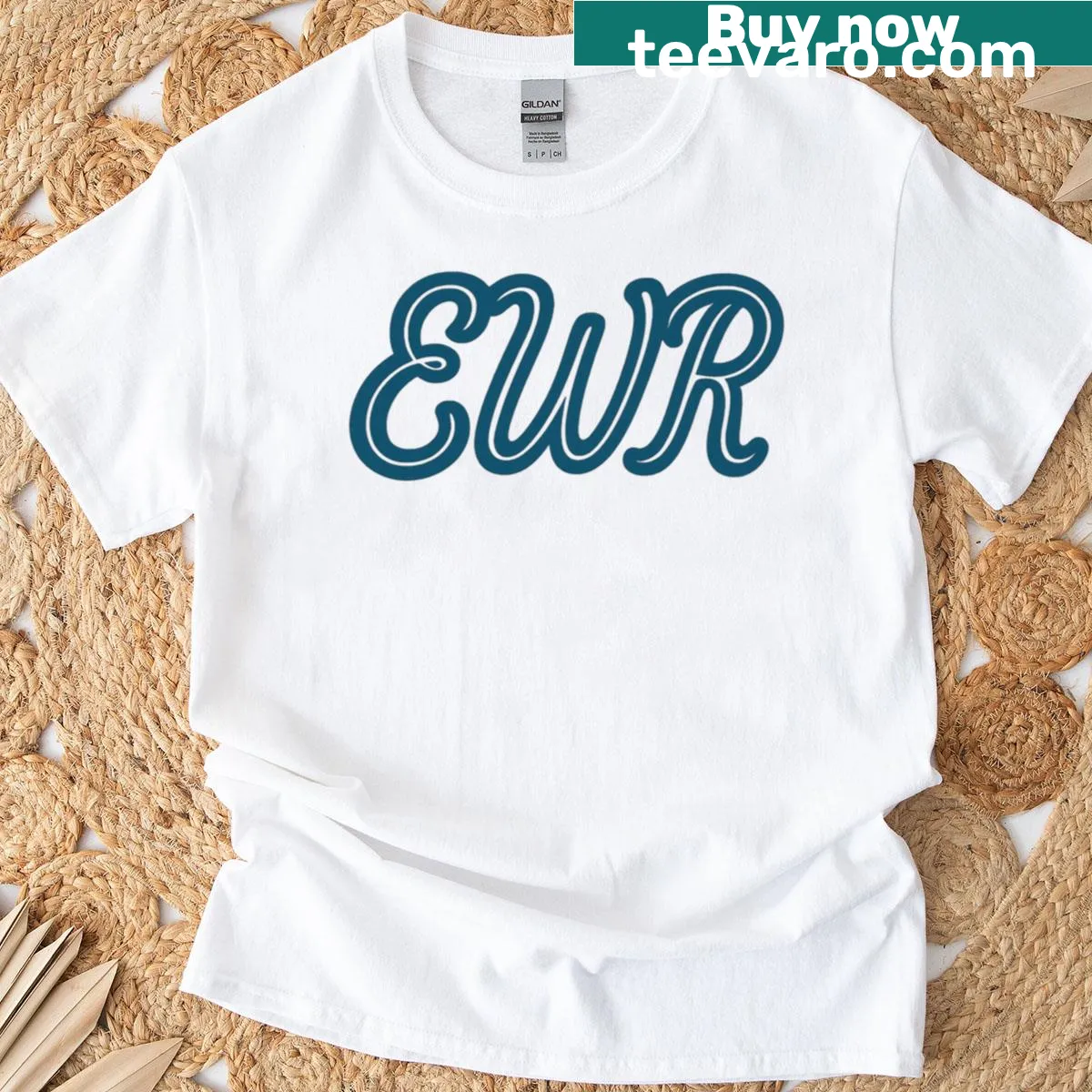 Retro t-shirt featuring the EWR airport code design — on a men's t-shirt