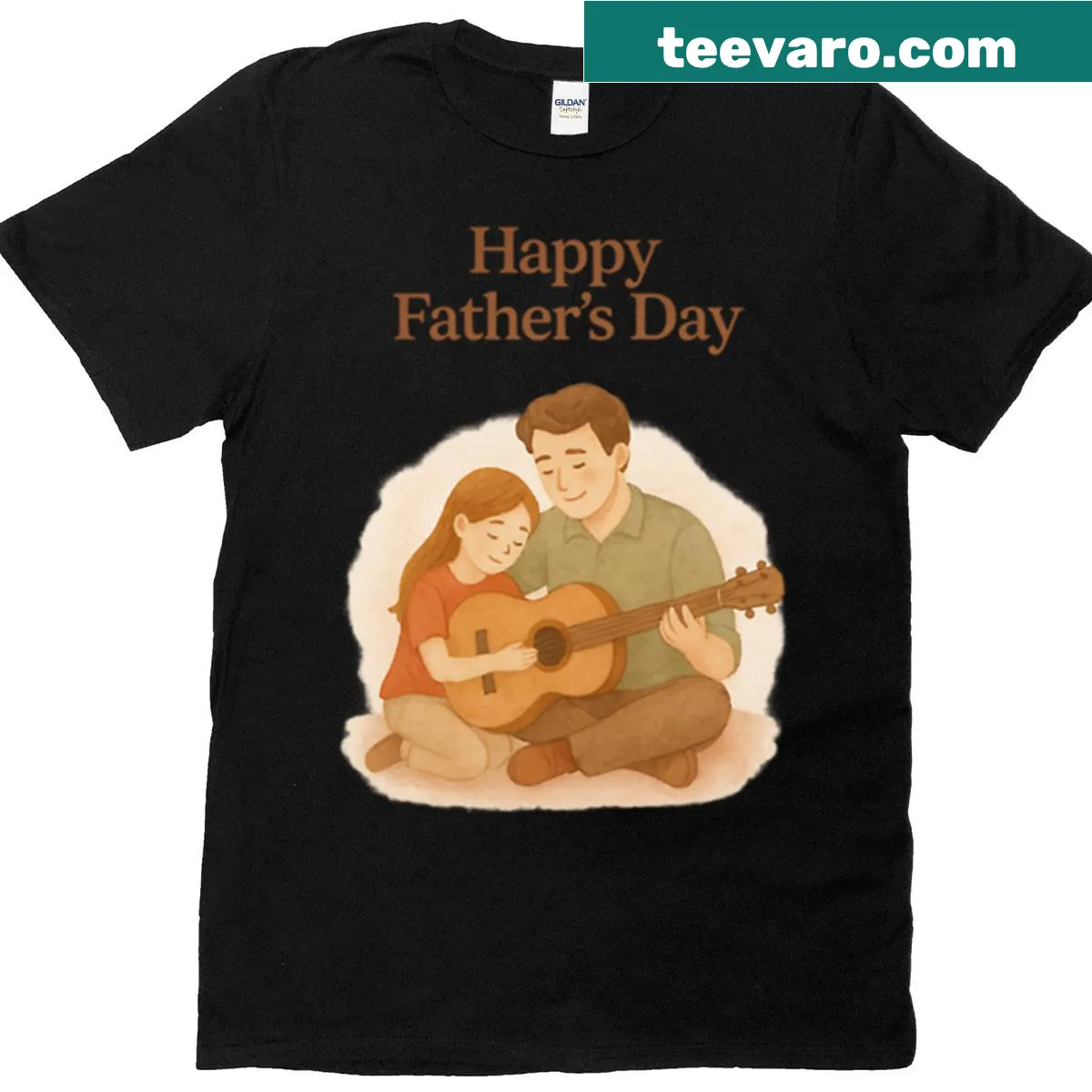 Watercolor design of dad and daughter with a guitar — on a men's t-shirt