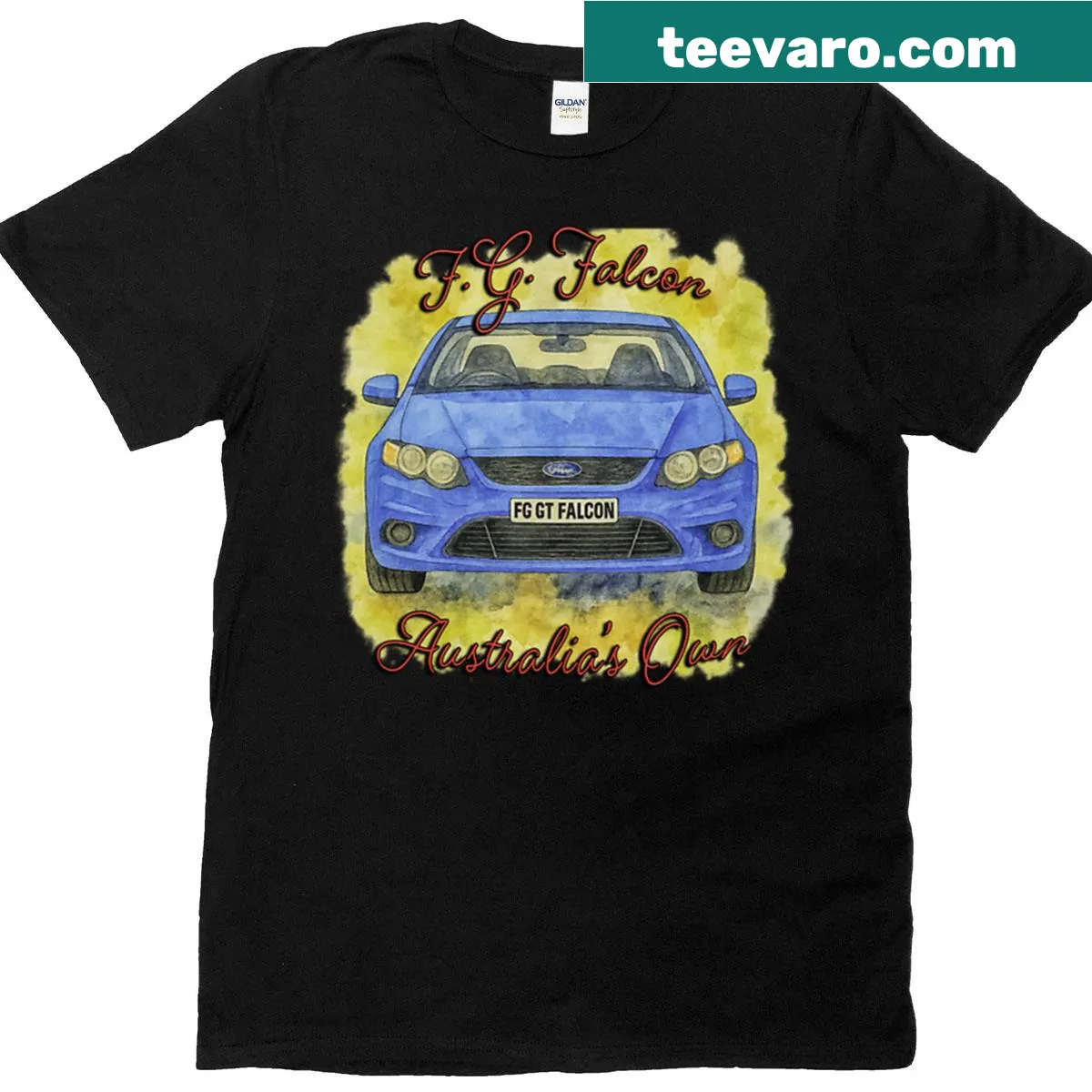 Graphic T-shirt celebrating the FG Falcon muscle car — on a men's t-shirt