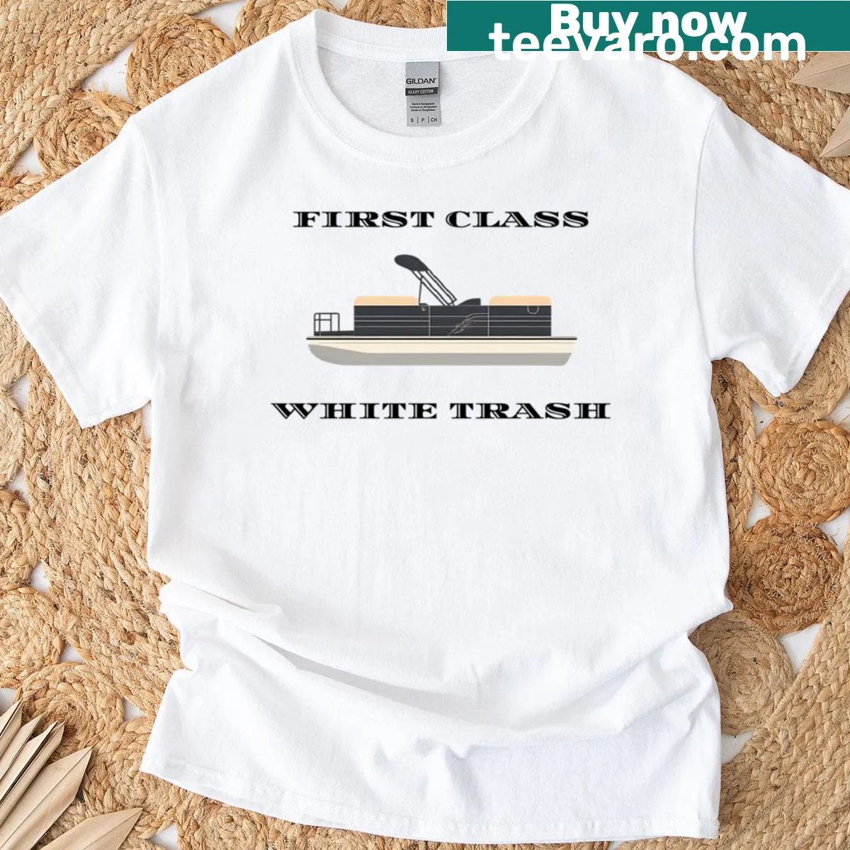 Minimalist typography T-shirt with the phrase 'First Class' — on a men's t-shirt