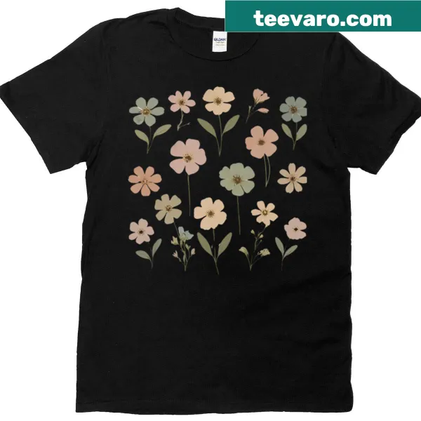 Minimalist flower design T-shirt inspired by pressed botanical art