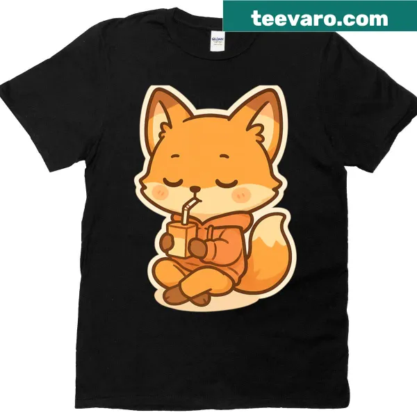 Cute cartoon fox drinking juice box T-shirt