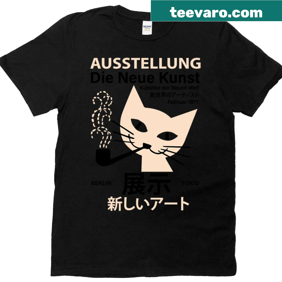Artistic design T-shirt with German and Japanese exhibition motifs — on a men's t-shirt