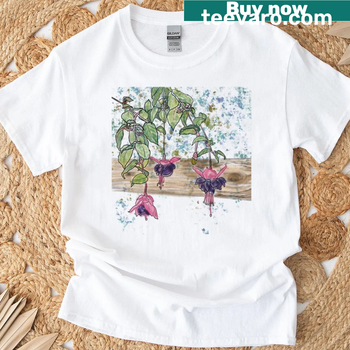 Delicate floral design of fuchsia blossoms on a t-shirt — on a men's t-shirt