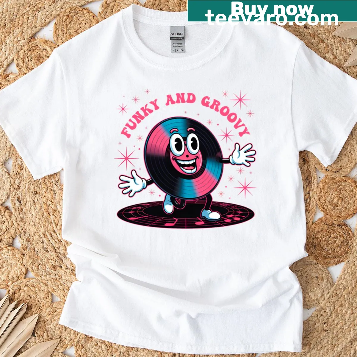 Retro vinyl record graphic on a funky music lover t-shirt — on a men's t-shirt