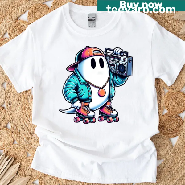 Retro Halloween T-shirt with 'Funny Boo' text.