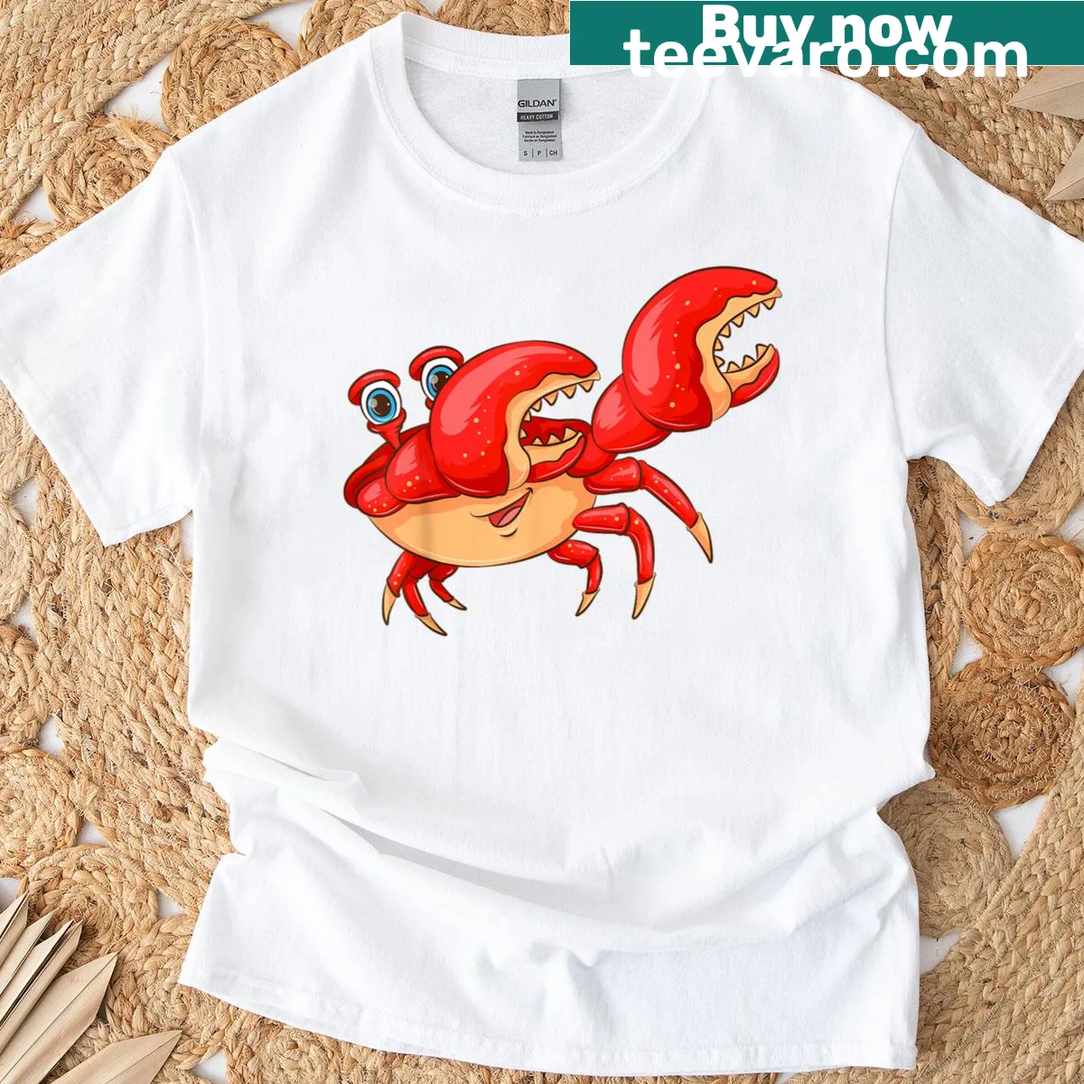 Cartoon T-shirt featuring a funny crab costume design — on a men's t-shirt