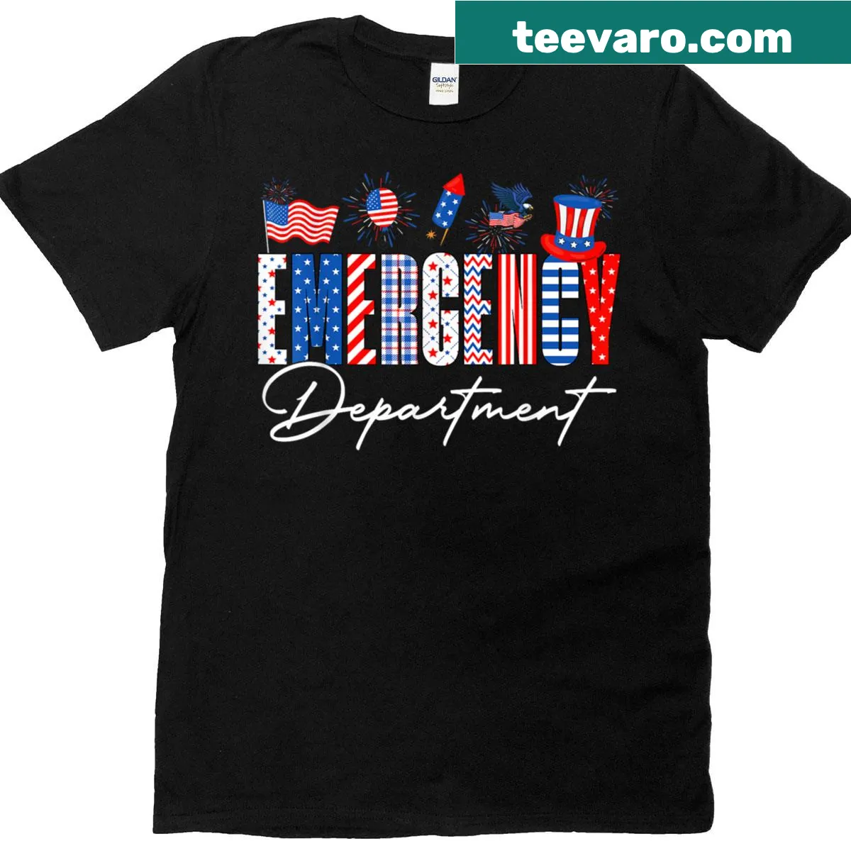 T-shirt with ER nurse design and USA flag — on a men's t-shirt