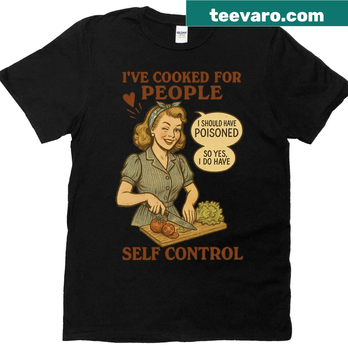 Funny retro chef T-shirt with a humorous cooking phrase — on a men's t-shirt