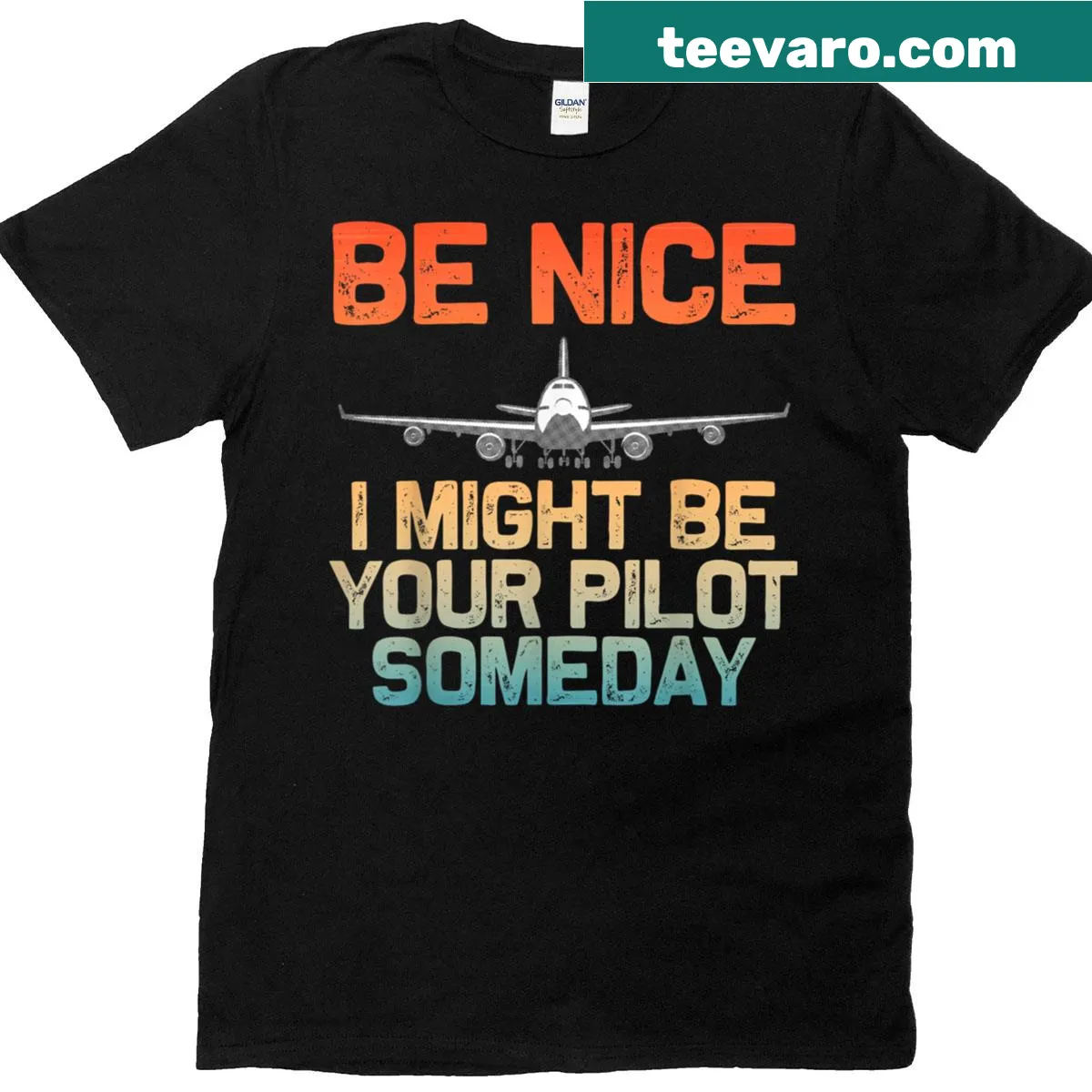 Pilot-themed t-shirt with fun airplane graphics — on a men's t-shirt