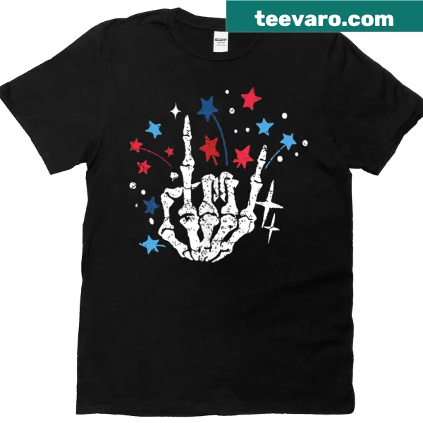 Cute skeleton graphic with US flag for Fourth of July T-shirt