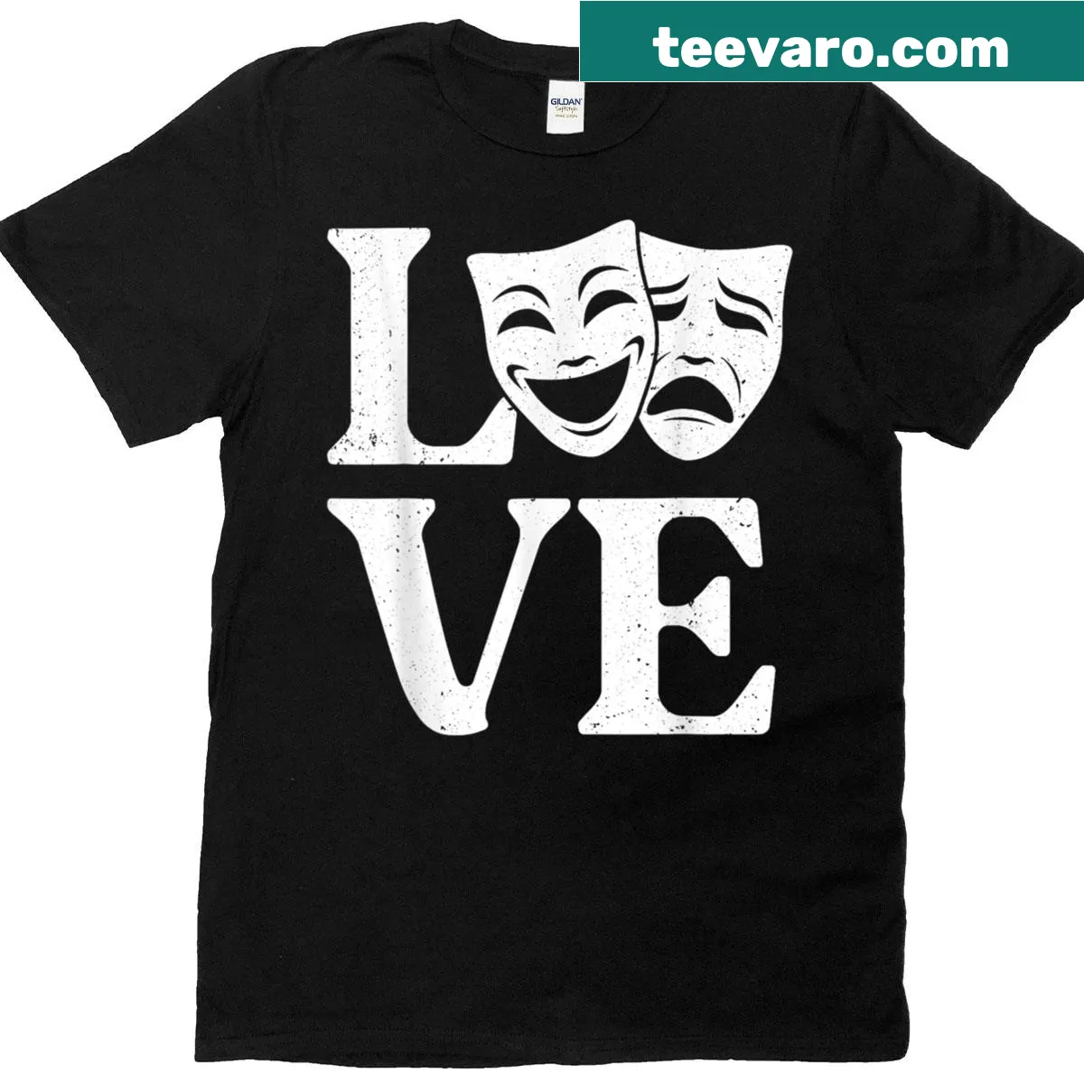 Theater-themed T-shirt with playful, whimsical design for theater lovers — on a men's t-shirt