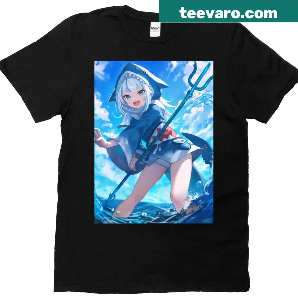 Playful cartoon Gawr Gura graphic t-shirt