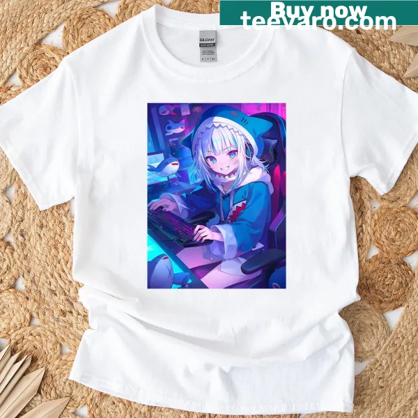 Illustrative Gawr Gura T-shirt featuring the virtual YouTuber design