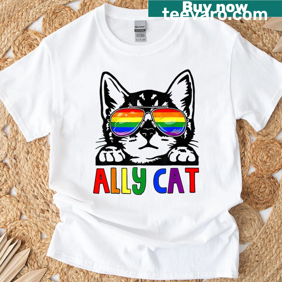 Funny LGBT ally cat T-shirt featuring a playful cat graphic — on a men's t-shirt